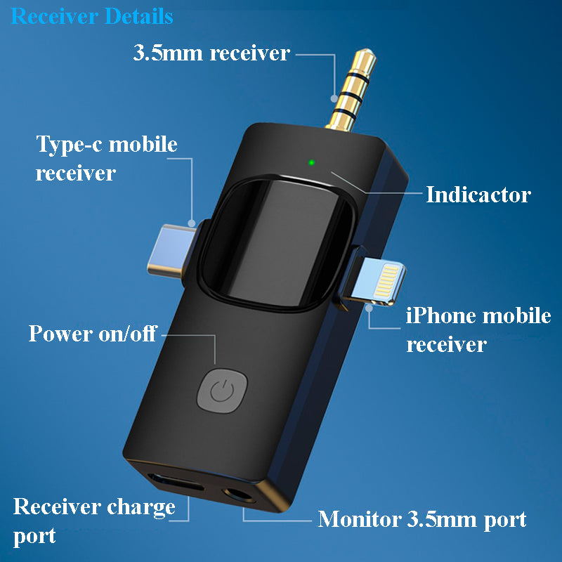 3-in-1 Wireless Microphone – Multi-Device Lavalier Mic with Reverb & Noise Cancellation