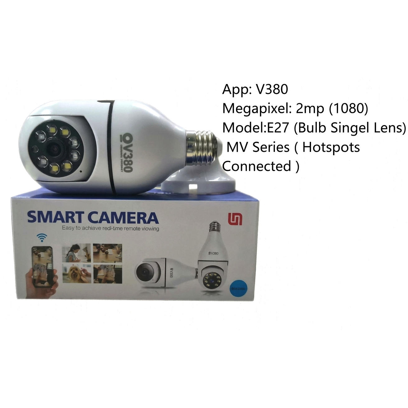 V380 2MP HD Wi-Fi Smart Bulb CCTV Camera (Single Lens) – 360°