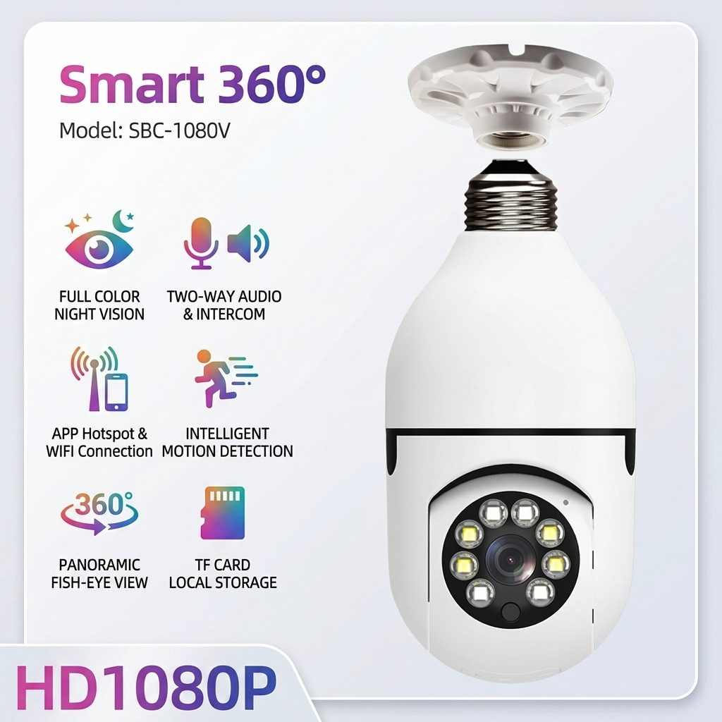 V380 2MP HD Wi-Fi Smart Bulb CCTV Camera (Single Lens) – 360°