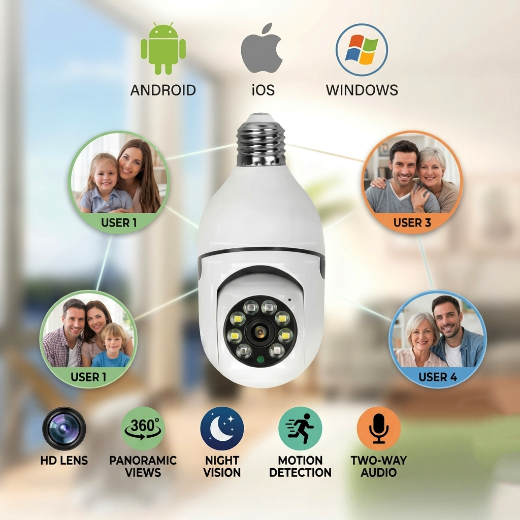 V380 2MP HD Wi-Fi Smart Bulb CCTV Camera (Single Lens) – 360°