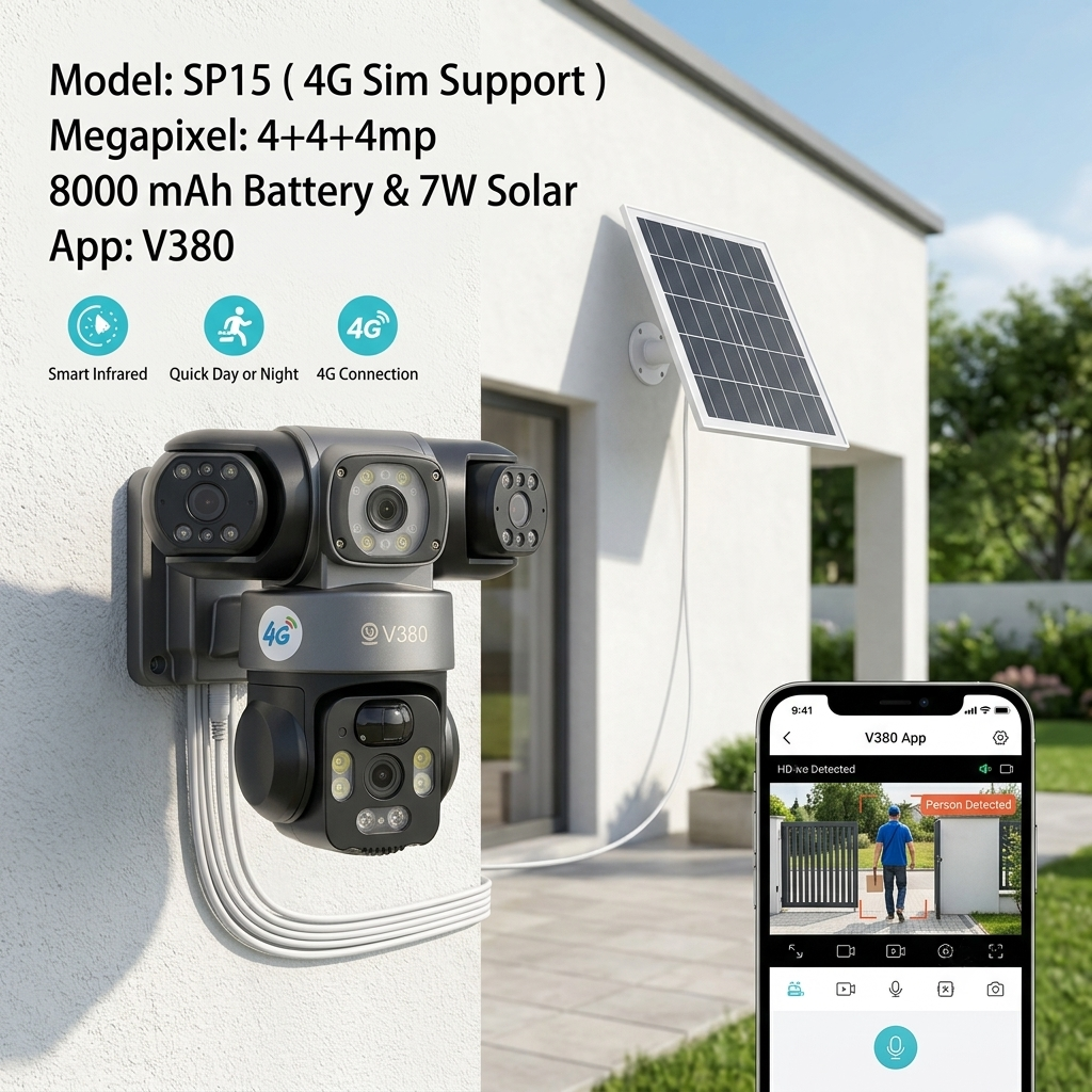 V380 SP15 4G Solar Powered Multi-Lens HD Smart Security Camera