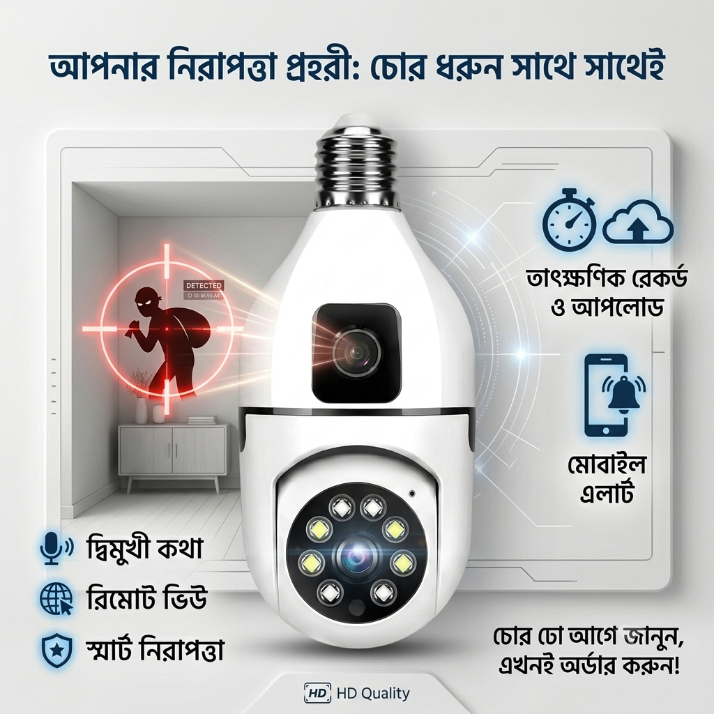 V380 Smart 360° Dual Lens Wi-Fi Bulb Camera (2MP, E27-A)